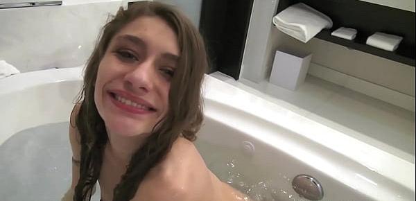  Rebel Lynn gives an amazing blowjob in a bathtub and has sex in her hotel room